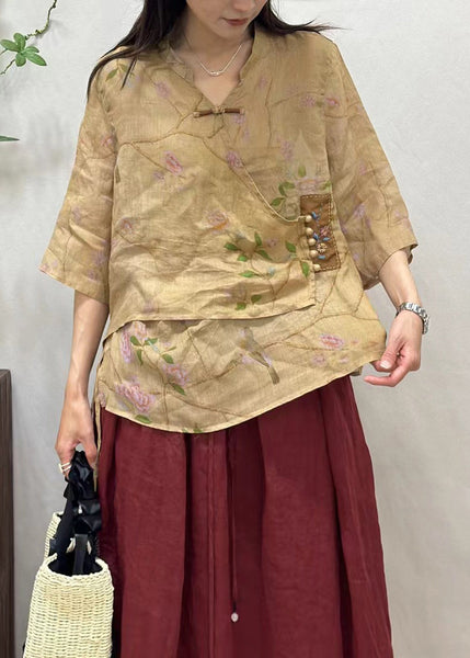 New Pink Asymmetrical Button Print Linen Shirt Half Sleeve JH004 MMDM-HTP240717