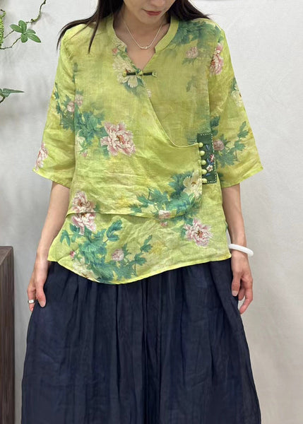 New Pink Asymmetrical Button Print Linen Shirt Half Sleeve JH004 MMDM-HTP240717