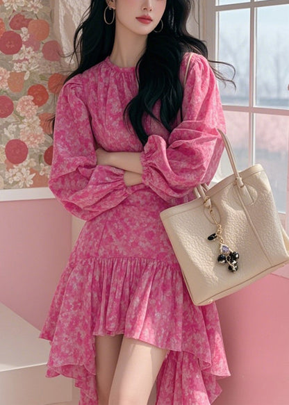 Pink Spring Print Cotton New Dress Asymmetrical Mid FashionChic