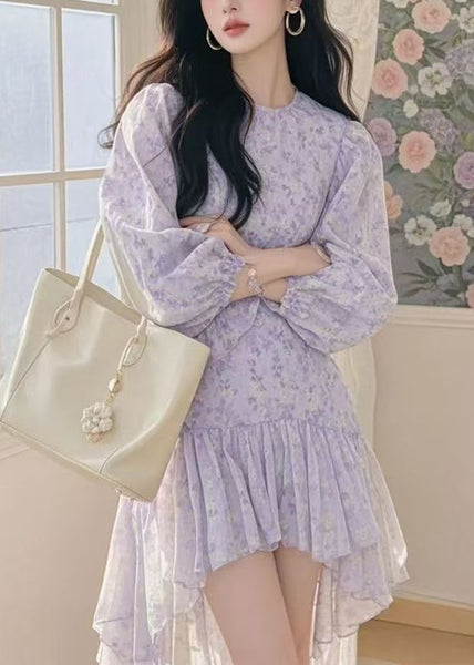 Pink Spring Print Cotton New Dress Asymmetrical Mid FashionChic