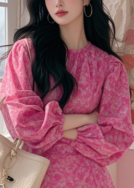 Pink Spring Print Cotton New Dress Asymmetrical Mid FashionChic