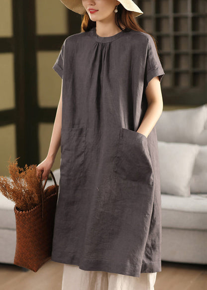 Open Pink Dress Linen Pockets Summer New Button Side FashionChic
