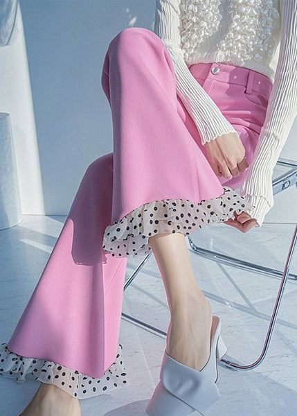 Flare Spring Dot Patchwork Bottoms Pink Waist High New FashionChic