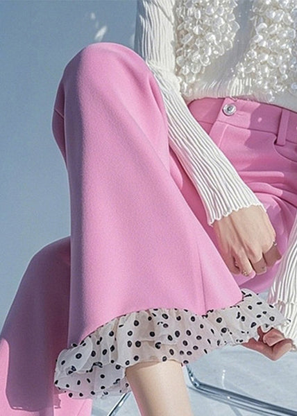 Flare Spring Dot Patchwork Bottoms Pink Waist High New FashionChic