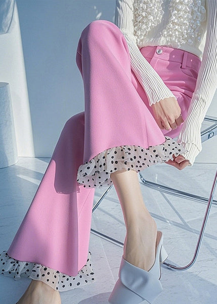 Flare Spring Dot Patchwork Bottoms Pink Waist High New FashionChic