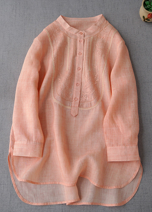 New Pink Embroidered Button Linen Shirts Long Sleeve MN068 MMDM-LTP240704