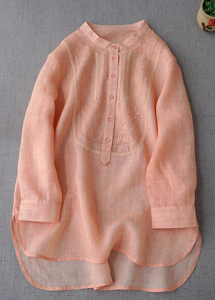 New Pink Embroidered Button Linen Shirts Long Sleeve MN068 MMDM-LTP240704