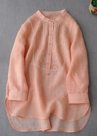 New Pink Embroidered Button Linen Shirts Long Sleeve MN068 MMDM-LTP240704