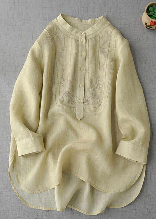 New Pink Embroidered Button Linen Shirts Long Sleeve MN068 MMDM-LTP240704