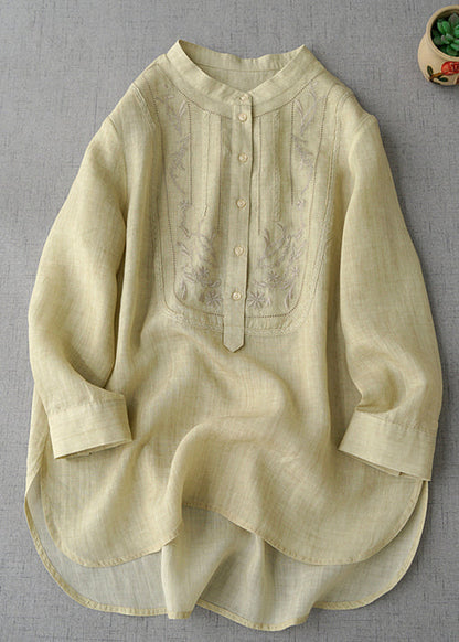 New Pink Embroidered Button Linen Shirts Long Sleeve MN068 MMDM-LTP240704