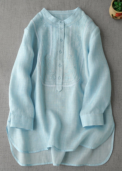 New Pink Embroidered Button Linen Shirts Long Sleeve MN068 MMDM-LTP240704