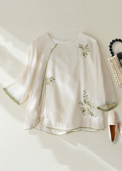 New Pink Embroidered Tasseled Patchwork Linen Shirt Bracelet Sleeve JH009 MMDM-HTP240717