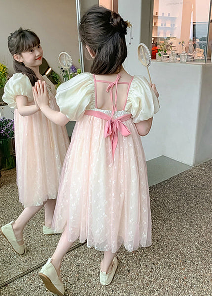 New Pink Embroideried Print Patchwork Tulle Girls Dress Summer TT031 WS-JRTZSDGL240817