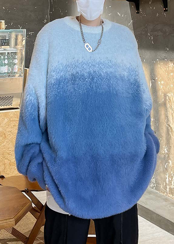 New Pink Gradient Color Thick Mink Hair Knitted Mens Sweaters Fal QH040 MENSW241019