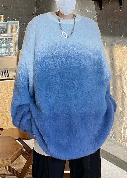 New Pink Gradient Color Thick Mink Hair Knitted Mens Sweaters Fal QH040 MENSW241019