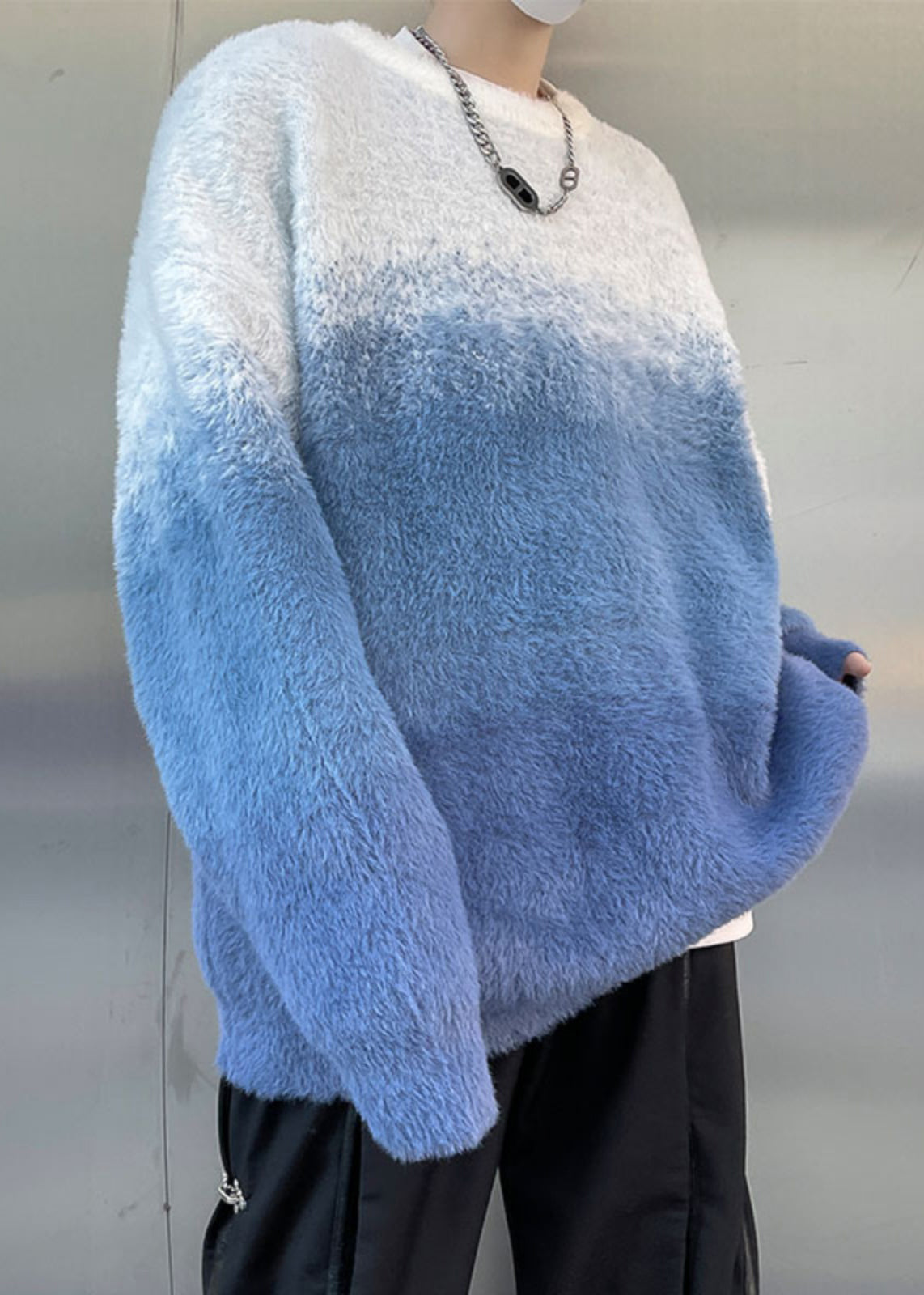 New Pink Gradient Color Thick Mink Hair Knitted Mens Sweaters Fal QH040 MENSW241019