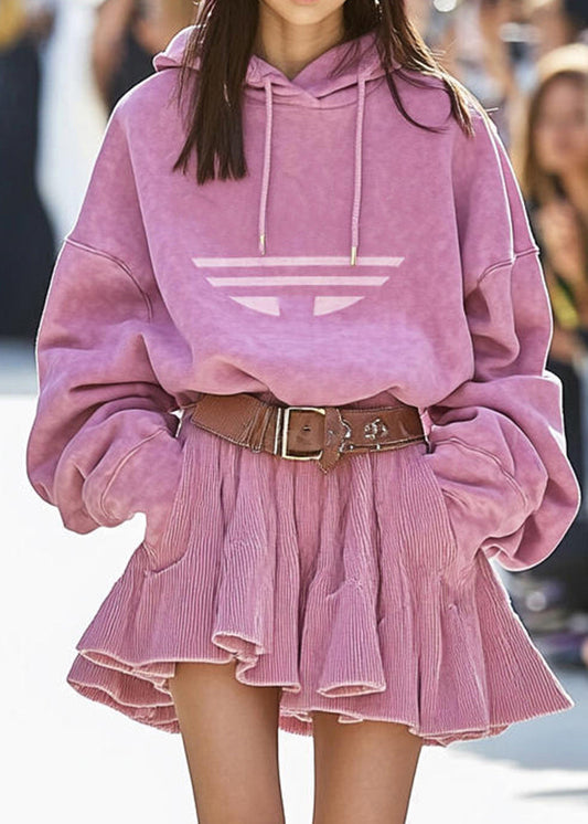 New Pink Hooded Sweatshirt And Skirts Cotton Two Pieces Set Fall RK020 ABC