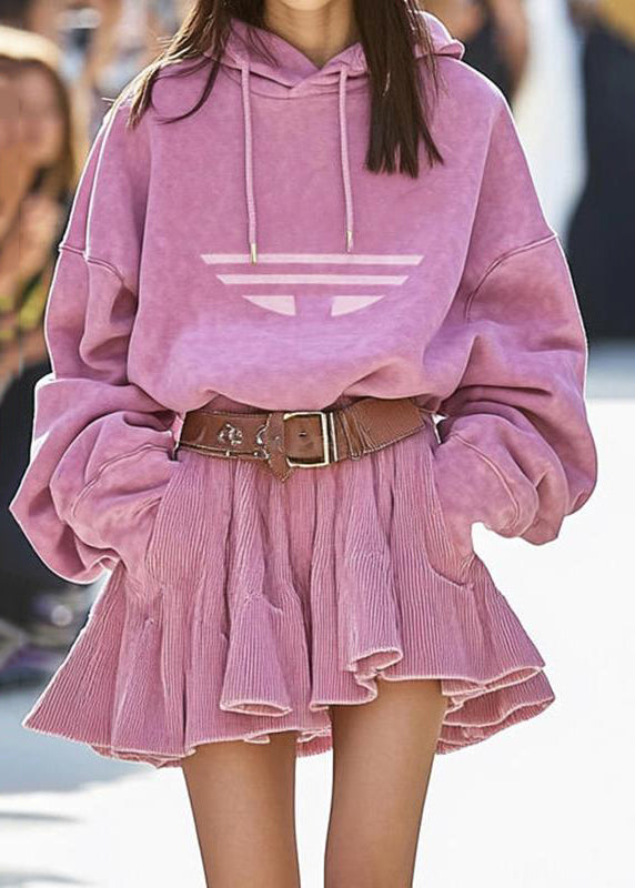 New Pink Hooded Sweatshirt And Skirts Cotton Two Pieces Set Fall RK020 ABC