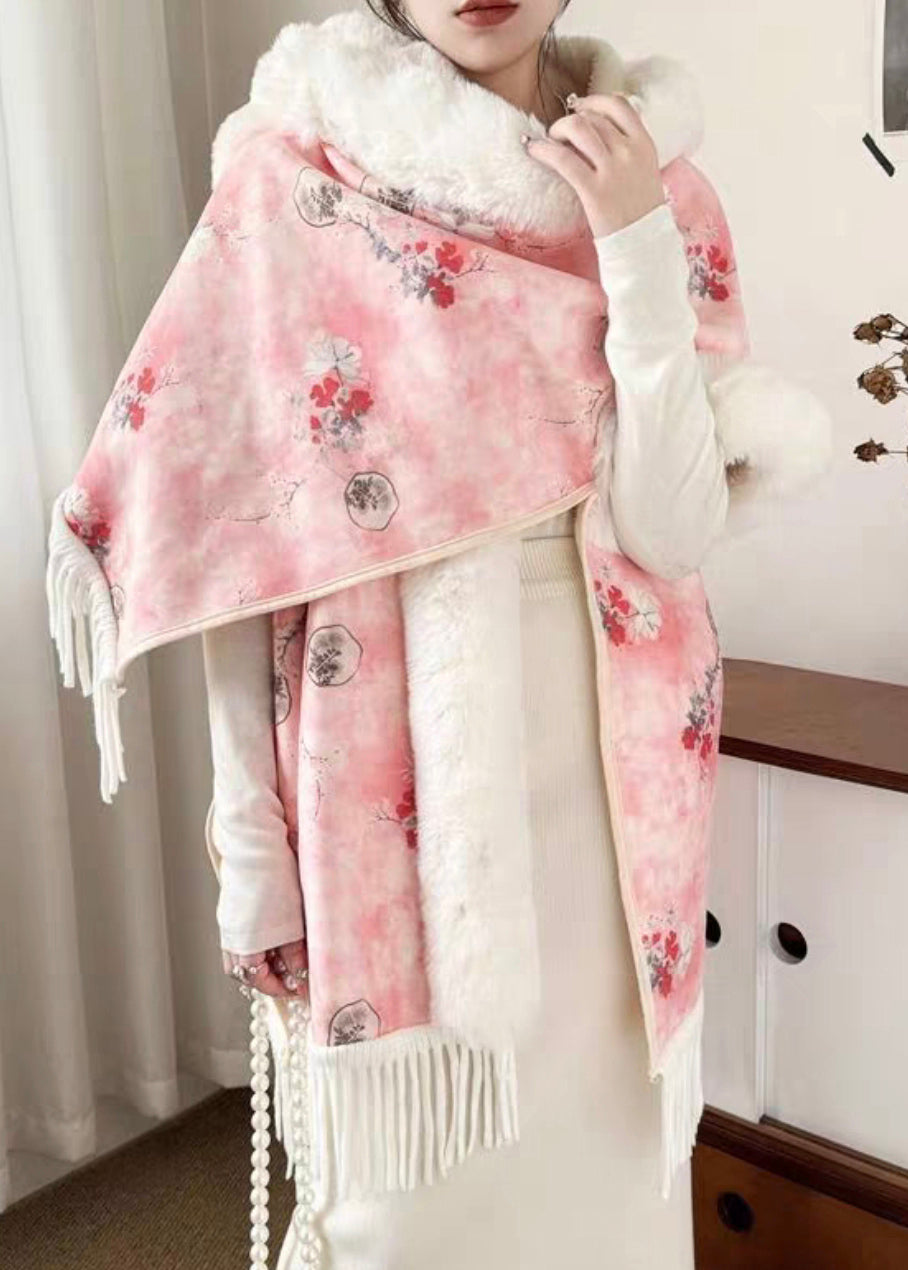 New Pink Hooded Tasseled Patchwork Warm Fleece Coats Half Sleeve RZ019 ABC