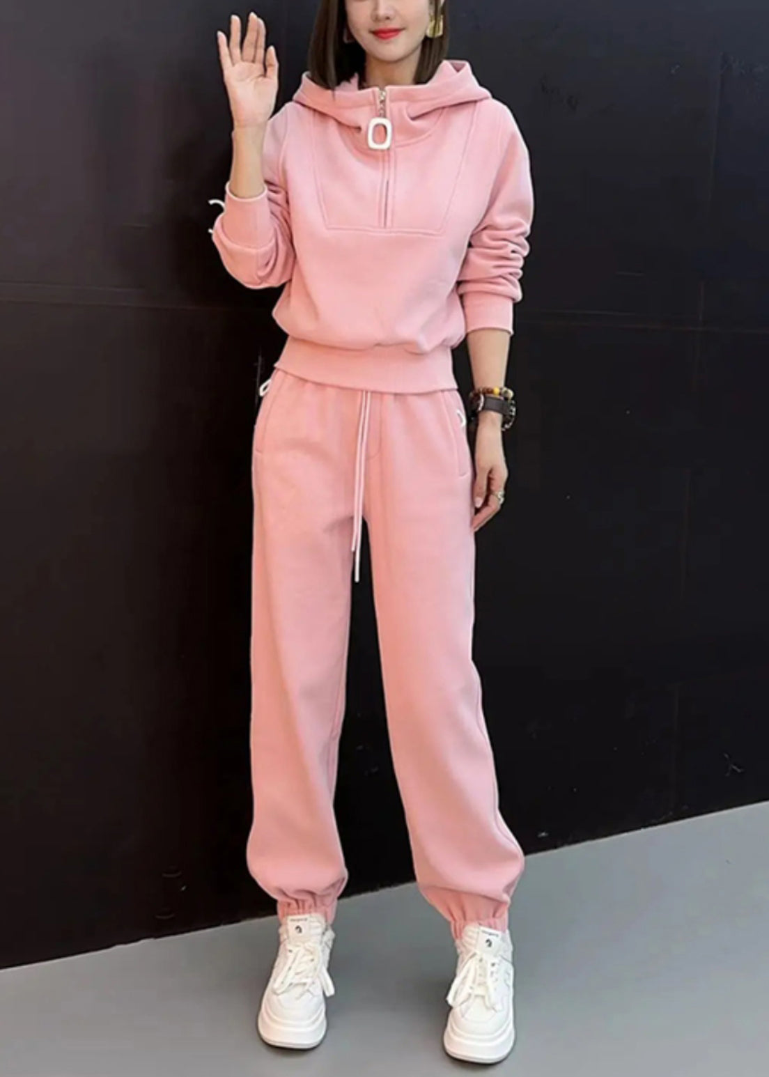 And Beam Cotton New Tops Pieces Pants Hooded Two Zippered Pink FashionChic