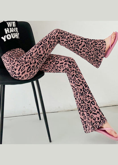 New Pink Leopard High Waist Slim Fit Flare Leggings Spring YF015 ABC