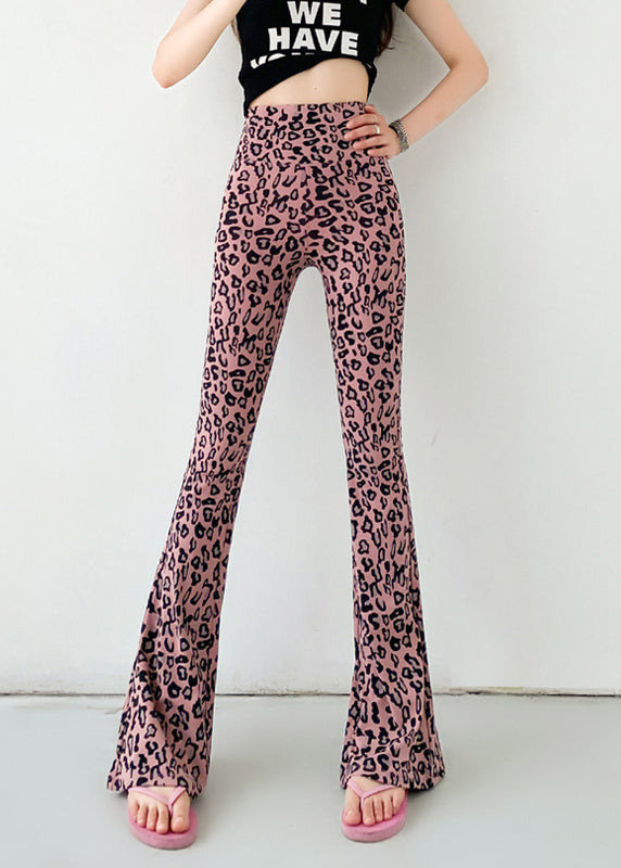 New Pink Leopard High Waist Slim Fit Flare Leggings Spring YF015 ABC