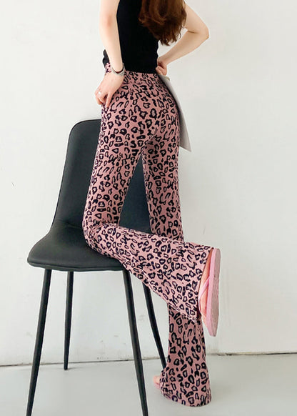 New Pink Leopard High Waist Slim Fit Flare Leggings Spring YF015 ABC