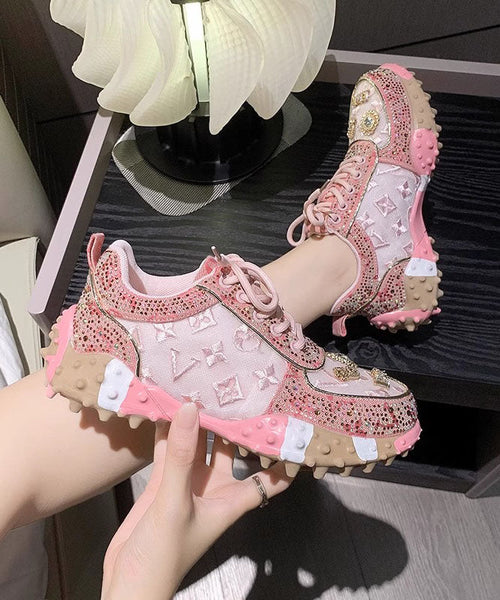 Zircon Pink Lace New Mesh Up Breathable Shoes Sports FashionChic