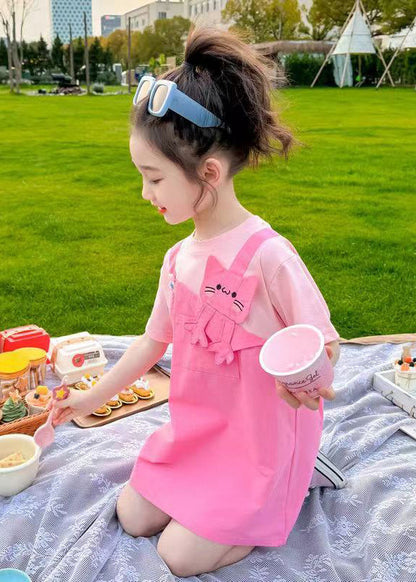 New Pink O Neck False Two Pieces Cotton Girls Dress Summer EW044 WS-RCTZSDGM240809