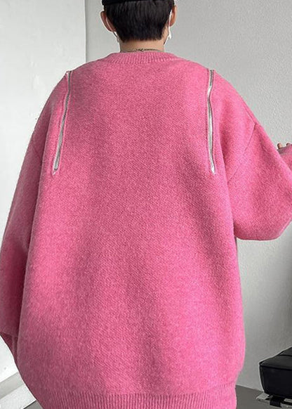 New Pink O Neck Hole Cozy Knit Men Sweater Fall QH020 MENSW241019