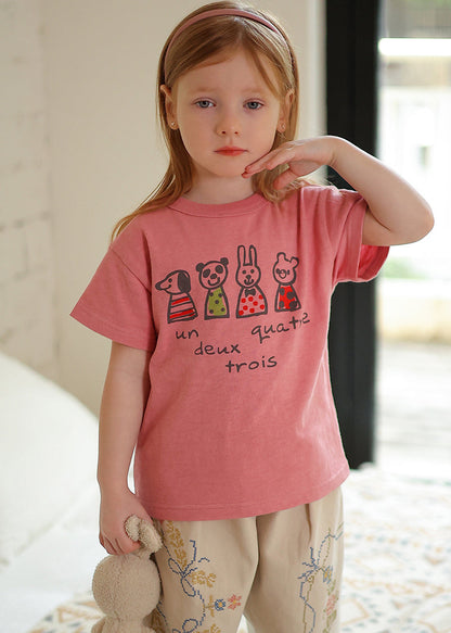 New Pink O-Neck Kids T Shirt Short Sleeve YU1077 WS-RCTZ-STP240529