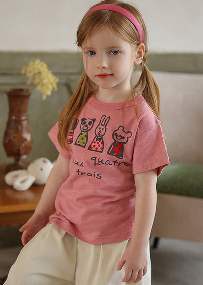 New Pink O-Neck Kids T Shirt Short Sleeve YU1077 WS-RCTZ-STP240529