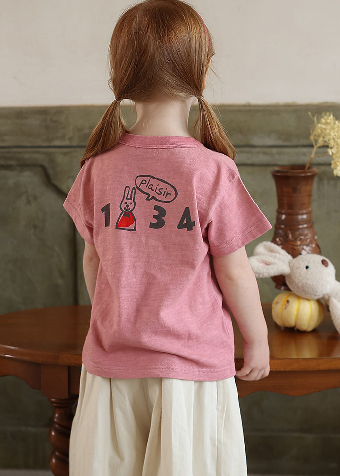 New Pink O-Neck Kids T Shirt Short Sleeve YU1077 WS-RCTZ-STP240529