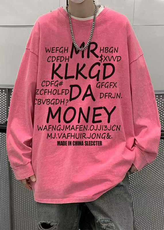 Pink Letter Shirts Spring Neck Men New O T Cotton FashionChic