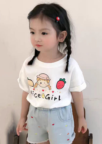 New Pink O Neck Print Cozy Cotton Girls T Shirts Summer YU1057 WS-RCTZ-STP240529