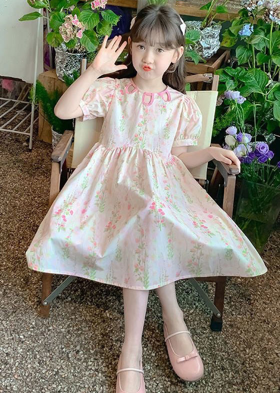 New Pink O Neck Print Patchwork Cotton Girls Dress Summer TT004 WS-RCTZSDGL240815