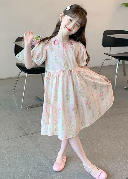 New Pink O Neck Print Patchwork Cotton Girls Dress Summer TT004 WS-RCTZSDGL240815
