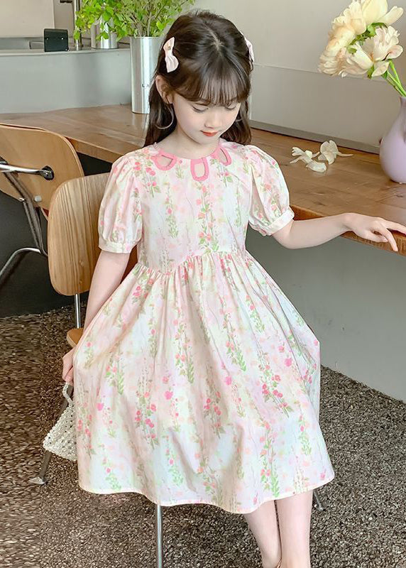 New Pink O Neck Print Patchwork Cotton Girls Dress Summer TT004 WS-RCTZSDGL240815
