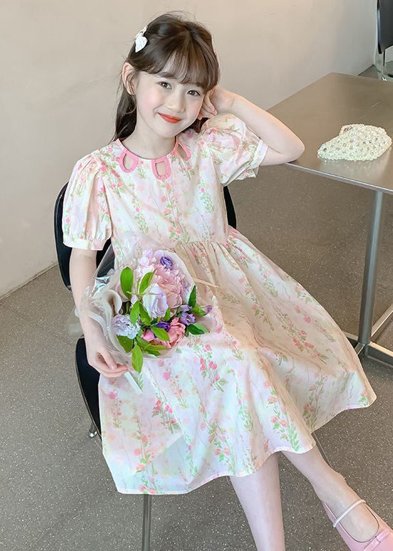 New Pink O Neck Print Patchwork Cotton Girls Dress Summer TT004 WS-RCTZSDGL240815