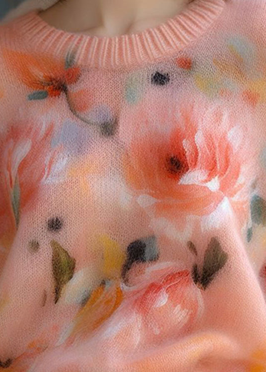 New Pink O Neck Thick Print Knit Sweater Fall WO024 HS-NTP241109