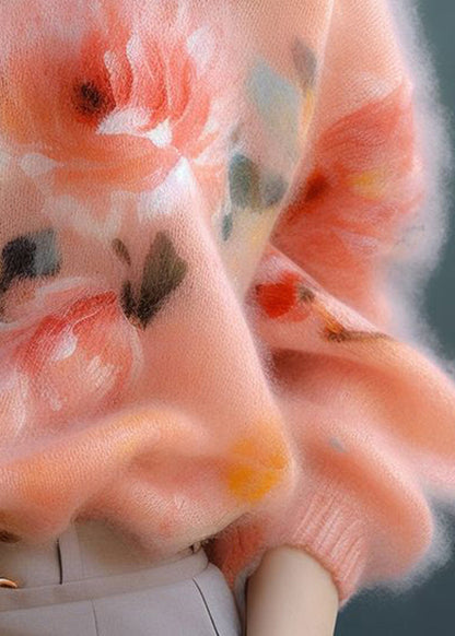 New Pink O Neck Thick Print Knit Sweater Fall WO024 HS-NTP241109