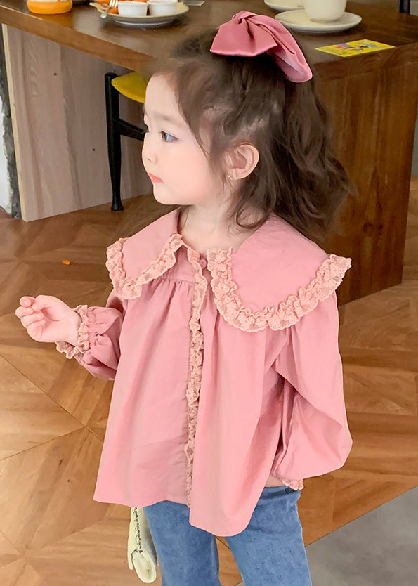 New Pink Peter Pan Collar Lace Patchwork Cotton Girls Blouses Spring YU1037 WS-RCTZ-LTP240529