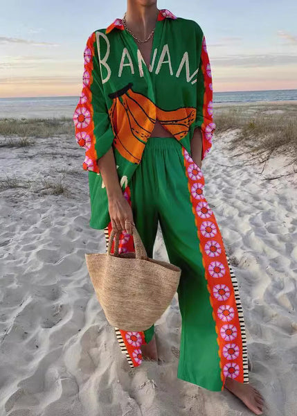 Spring Cotton Collar Set New Two Pink Peter Pieces Print Pan FashionChic