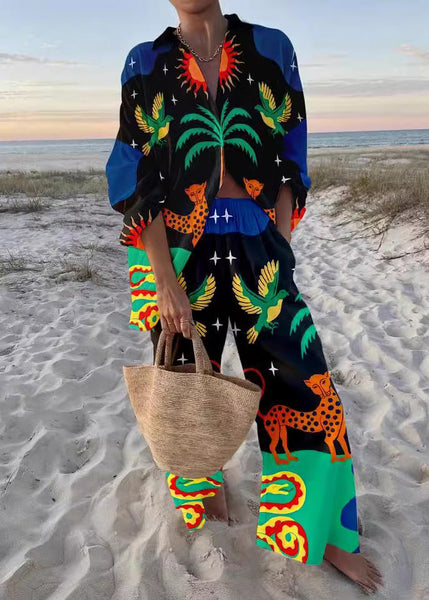 Spring Cotton Collar Set New Two Pink Peter Pieces Print Pan FashionChic