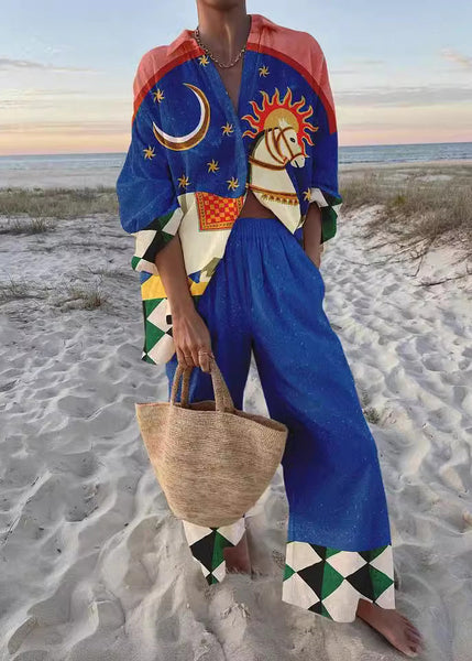 Spring Cotton Collar Set New Two Pink Peter Pieces Print Pan FashionChic