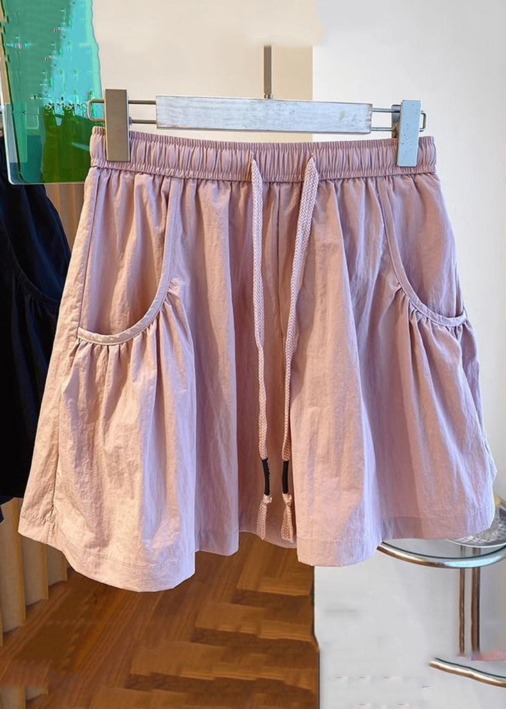 New Pink Pockets Elastic Waist Cotton Shorts Summer QE012 MZF-SPTS240927