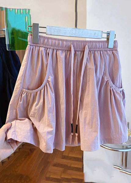 New Pink Pockets Elastic Waist Cotton Shorts Summer QE012 MZF-SPTS240927