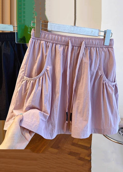 New Pink Pockets Elastic Waist Cotton Shorts Summer QE012 MZF-SPTS240927