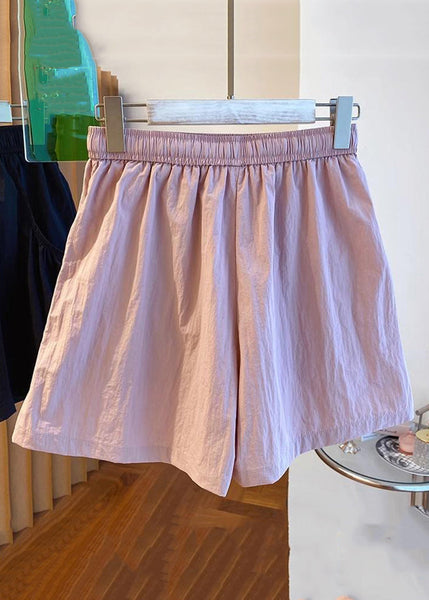 New Pink Pockets Elastic Waist Cotton Shorts Summer QE012 MZF-SPTS240927