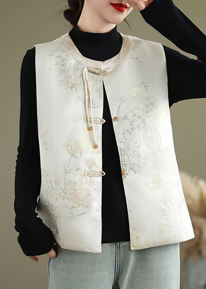 New Pink Print Chinese Button Silk Waistcoat Sleeveless QG028 OM-CTS241016